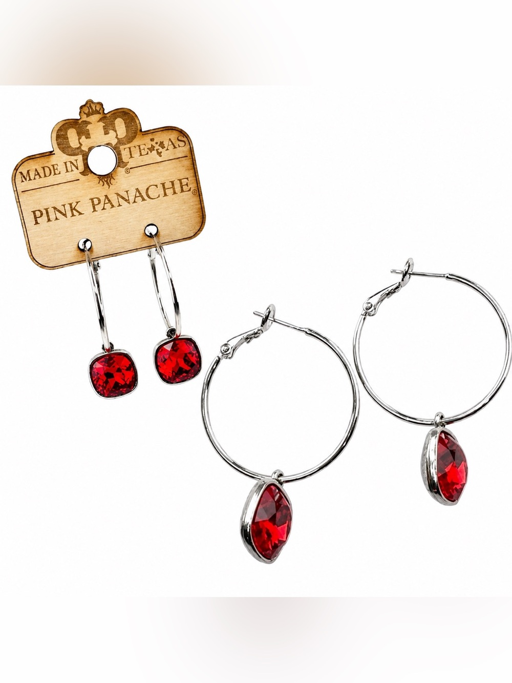 BRAND NEW WITH TAGS Red Crystal Medium Hoop Earrings – Pink Panach